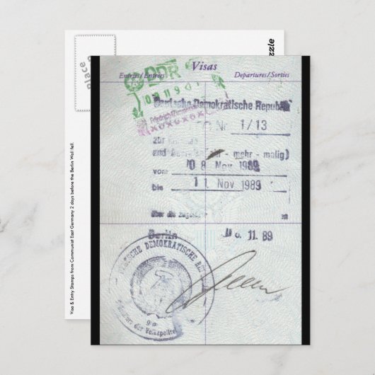 東ドイツ共産主義のビザと入国切手 ポストカード (正面/裏面)