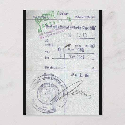 東ドイツ共産主義のビザと入国切手 ポストカード (正面)