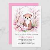 東ピンクフローラパラダイスガールベビーシャワー 招待状 (正面/裏面)