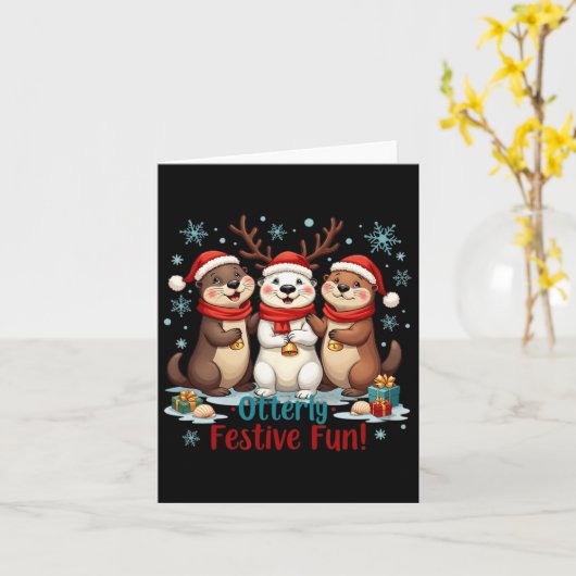 東フェスティバルおもしろいクリスマスオッター動物動物 カード (黄色い花)