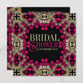 東ボヘミアのピンクブラックのブライズシャワー 招待状 (正面/裏面)