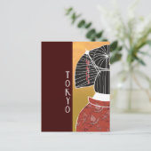 東京きもの浴衣の神社手図解入りの、写真付きの紙 ポストカード (スタンド正面)