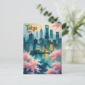東京さくらんぼ花咲き葉書 – 桜with City ポストカード (スタンド正面)
