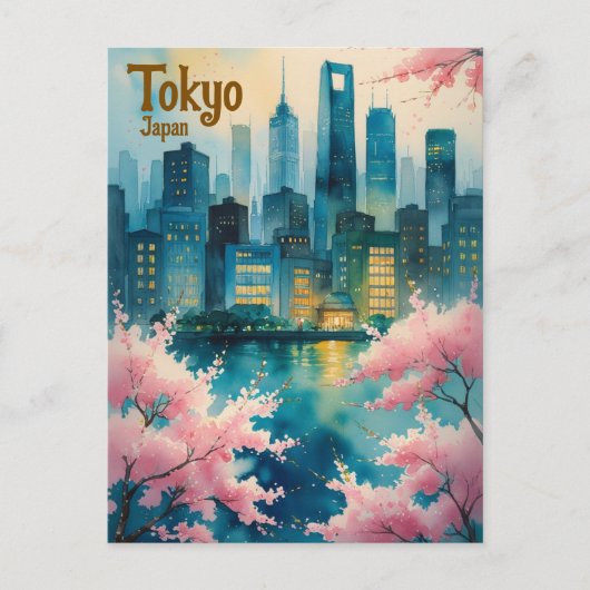 東京さくらんぼ花咲き葉書 – 桜with City ポストカード (正面)