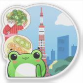 東京で猫とカエルのグルメな逃避行 シール (正面)