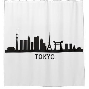 東京のスカイラインシルエット 日本の都市景観の旅 シャワーカーテン