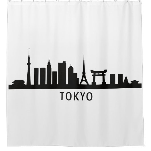 東京のスカイラインシルエット 日本の都市景観の旅 シャワーカーテン (正面)