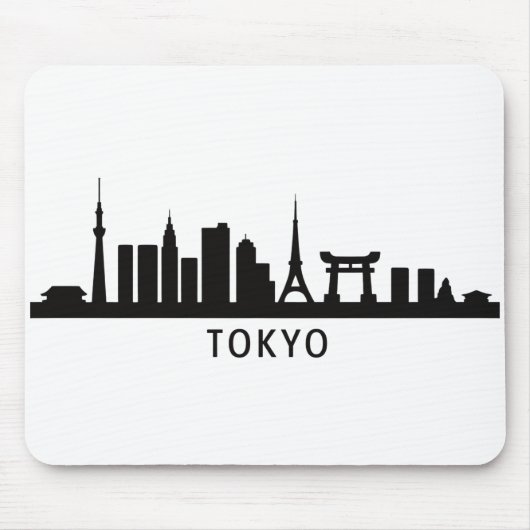 東京のスカイラインシルエット 日本の都市景観の旅 マウスパッド (正面)