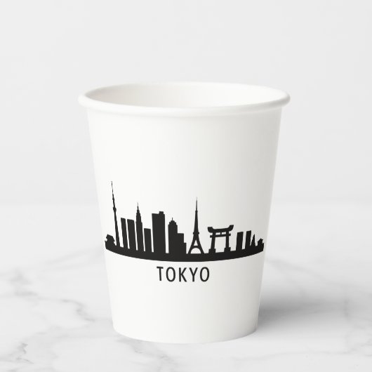 東京のスカイライン・シルエット | 日本の都市景観の旅 紙コップ (正面)
