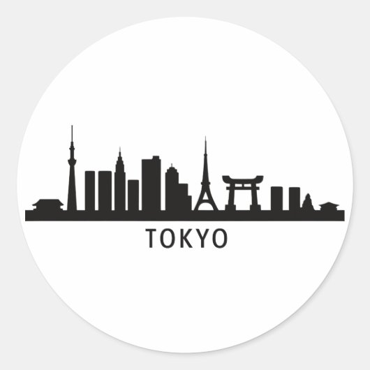東京のスカイライン・シルエット 日本の都市風景の旅 ラウンドシール (正面)