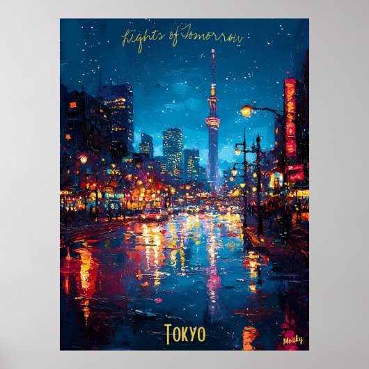 東京のネオンの夢 – きらめく街の反射 ポスター (正面)