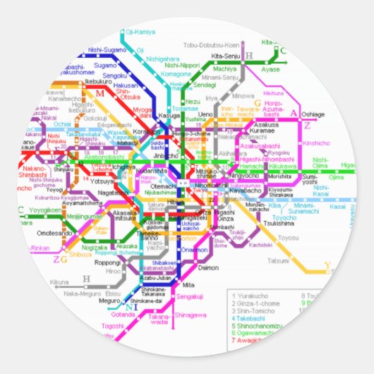 東京の地下鉄の地図 ラウンドシール (正面)