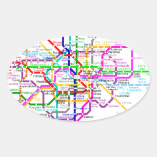 東京の地下鉄の地図 楕円形シール