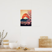 東京の夕日とさくらんぼの花 ポスター (キッチン)