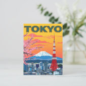 東京の夕焼けと富士山 ポストカード (スタンド正面)