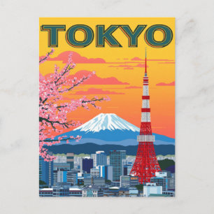 東京の夕焼けと富士山 ポストカード