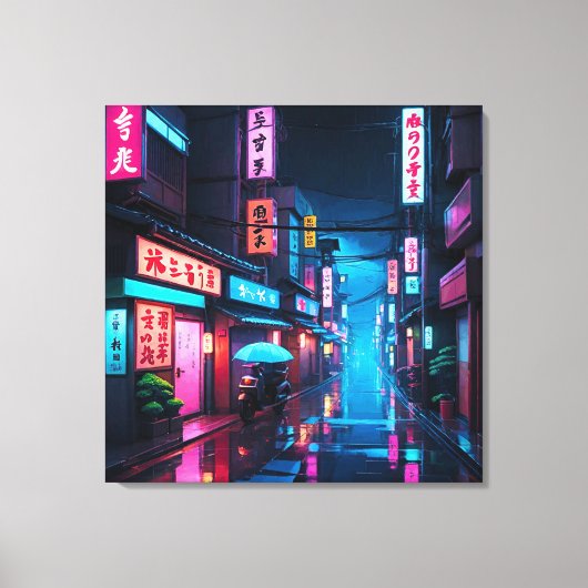 東京の夜の街並みLoFiアート キャンバスプリント (正面)