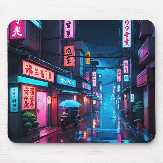 東京の夜の街並みLoFiアート マウスパッド (正面)