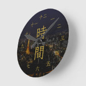東京の夜景 漢字時計 ラウンド壁時計 (傾斜)