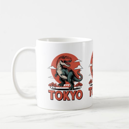 東京の恐竜 - レトロT-Rex日本 コーヒーマグカップ (左)