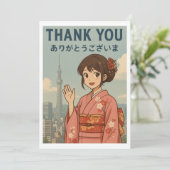 東京の日本人形少女のサンクスカード サンキューカード (スタンド正面)