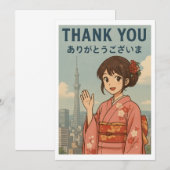 東京の日本人形少女のサンクスカード サンキューカード (正面/裏面)