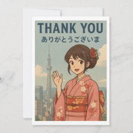 東京の日本人形少女のサンクスカード サンキューカード