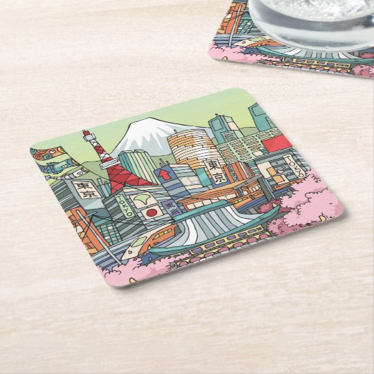 東京の眺め スクエアペーパーコースター (アングル)