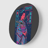 東京の輝き ネオン街の芸者 ラージ壁時計 (傾斜)