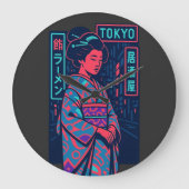 東京の輝き ネオン街の芸者 ラージ壁時計 (正面)