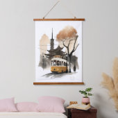 東京ウォーターカラープリント 吊り下げ型タペストリー (寝室)