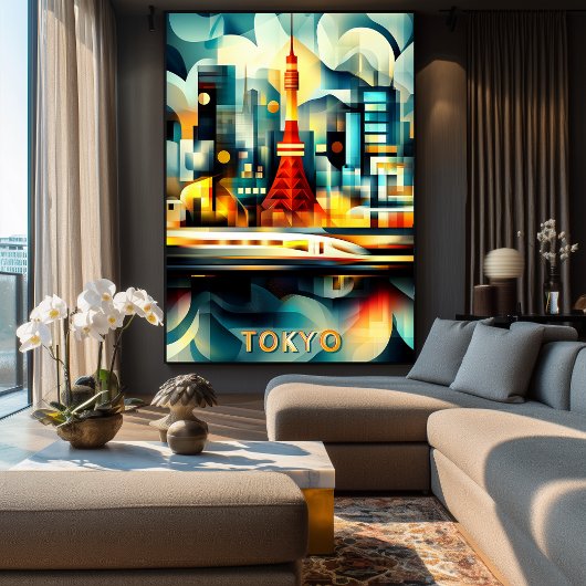 東京キュービストライト – 幾何モダン的な街並み ポスター