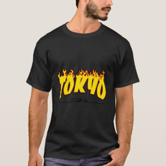 東京ジャパントラッシャーイエローオレンジとブラックフレーム Tシャツ