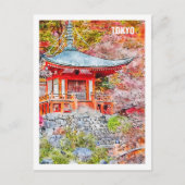 東京ジャパン有名な旅行水のカラースケッチ ポストカード (正面)