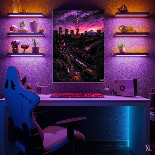 東京スカイライン – 木炭モノクロアート – アーバン ポスター