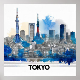 東京スカイライン - 水彩 東京スカイライン ポスター