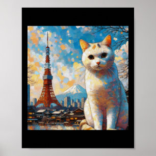 東京タワーから富士山を望む猫 ポスター