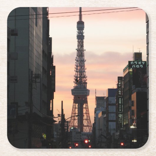 東京タワーサンライズ東京タワー日の出 スクエアペーパーコースター (正面)