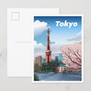 東京タワー日本ヴィンテージイラストレーション ポストカード