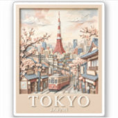 東京タワー 日本 街並み 桜 ヴィンテージ トラベル シール (正面)