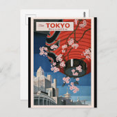 東京ツアー、ヴィンテージ旅行ポスター、 ポストカード (正面/裏面)