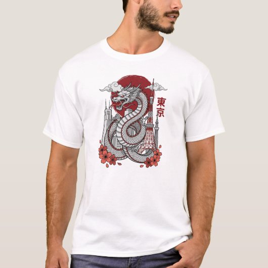 東京ドラゴンシティTシャツ | 日本のドラゴンと空 Tシャツ (正面)