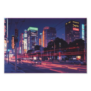 東京ナイトネオンレトロVAPORWAVEポスター フォトプリント