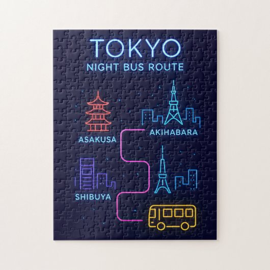 東京ナイトバス路線ネオンジグソーパズル - 日本 ジグソーパズル (縦)