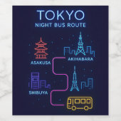 東京ナイトバス路線ネオンデザイン - 日本旅行 ワインラベル (シングルラベル)