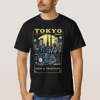 東京ネオン&トラディション ヴィンテージ日本旅行ポスター Tシャツ