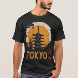 東京パゴダヴィンテージ寺サンセットシルエット Tシャツ