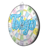 東京ブルー編集可能文字オンホワイト&パステルカラー ダーツボード (正面右)