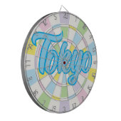 東京ブルー編集可能文字オンホワイト&パステルカラー ダーツボード (正面左)