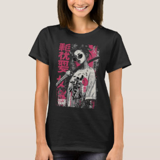 東京ヤミ - 日本のタイポグラフィーを持つ影の戦士女性 Tシャツ